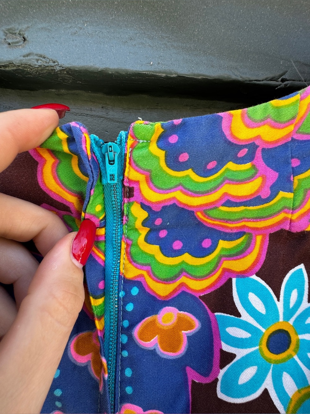 Late 1960s Early 1970s Psychedelic Floral Cotton Maxi Dress Sz XS - Picture 6 of 10